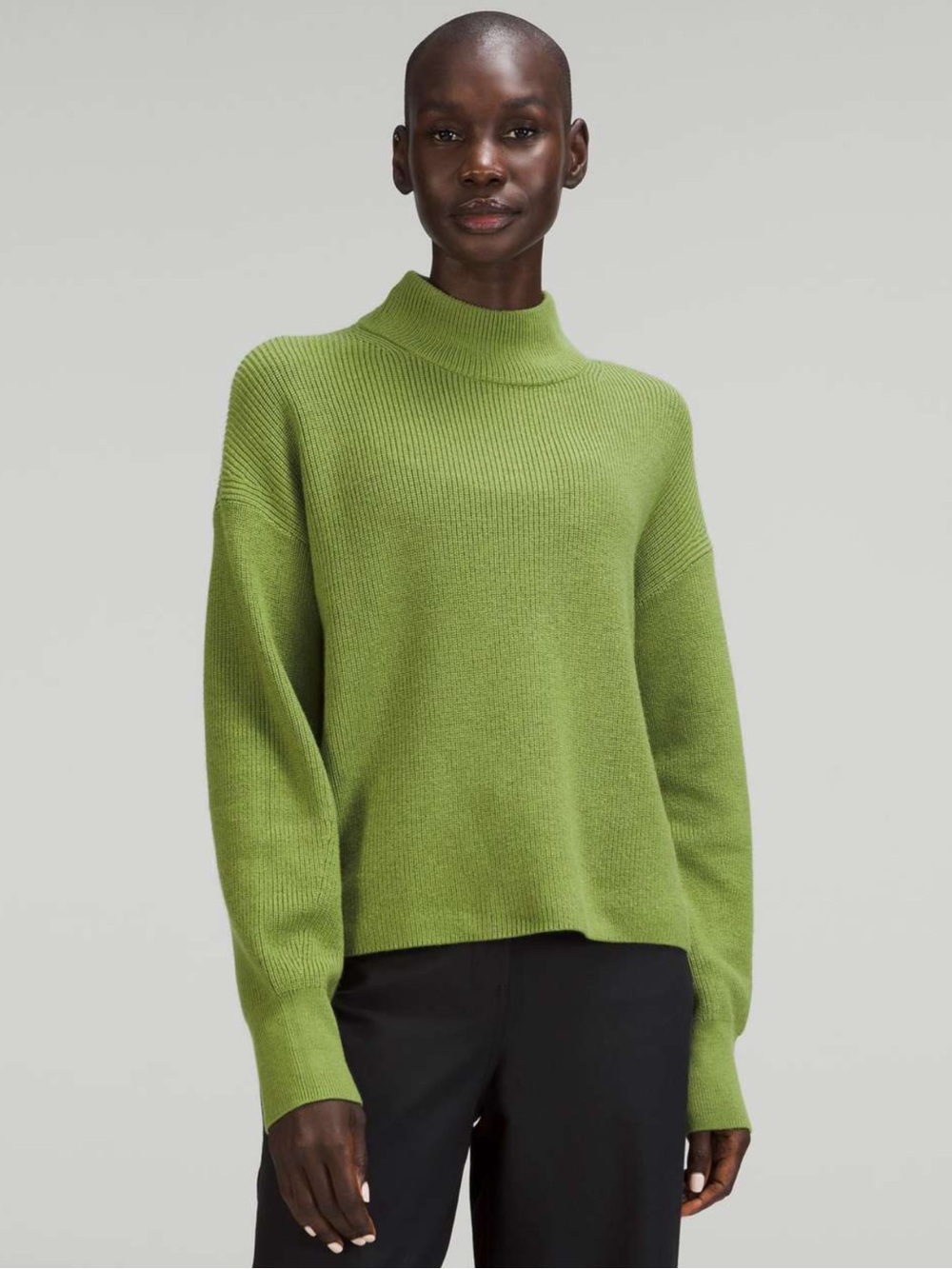 Lululemon Merino Wool-Blend Ribbed Turtleneck Sweater - Green Foliage Mock-neck